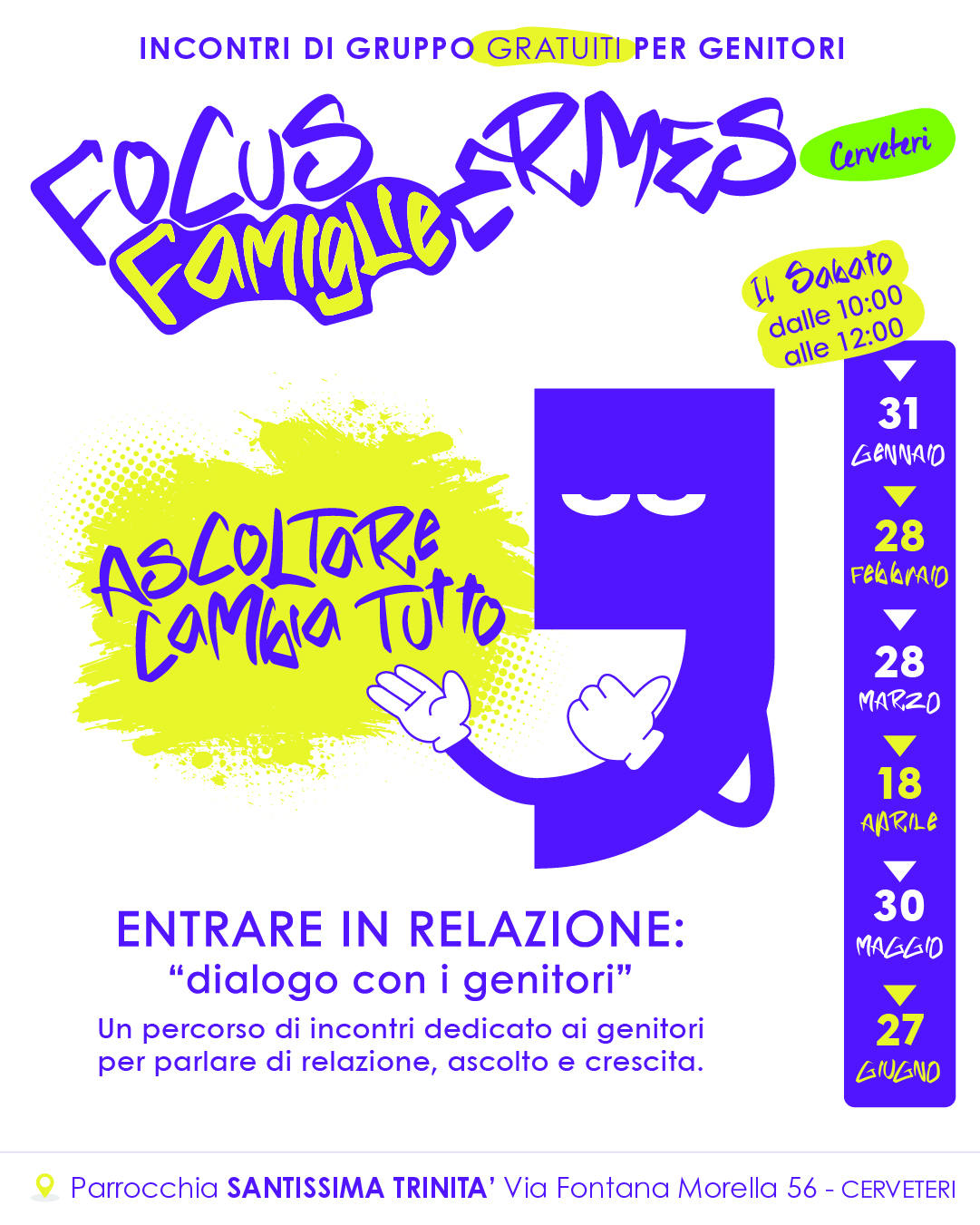 Genitori in dialogo durante l’incontro Focus Famiglie ERMES a Cerveteri sul benessere degli adolescenti